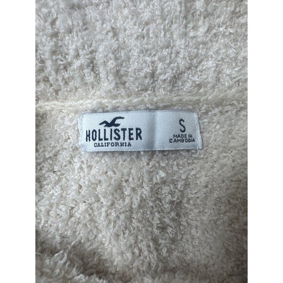 Hollister Sherpa Pullover Fuzzy Crop Sweater Womens Size S Beige Zip Mock Collar - Picture 4 of 7